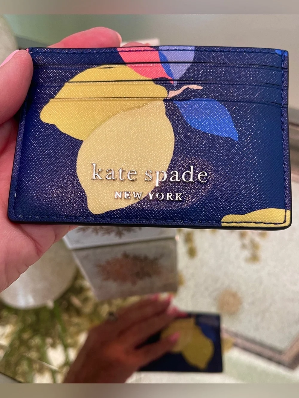 kate spade New Lemon Zest Cardholder Navy/Vibrant Lemons/Double Sided/Top Pouch